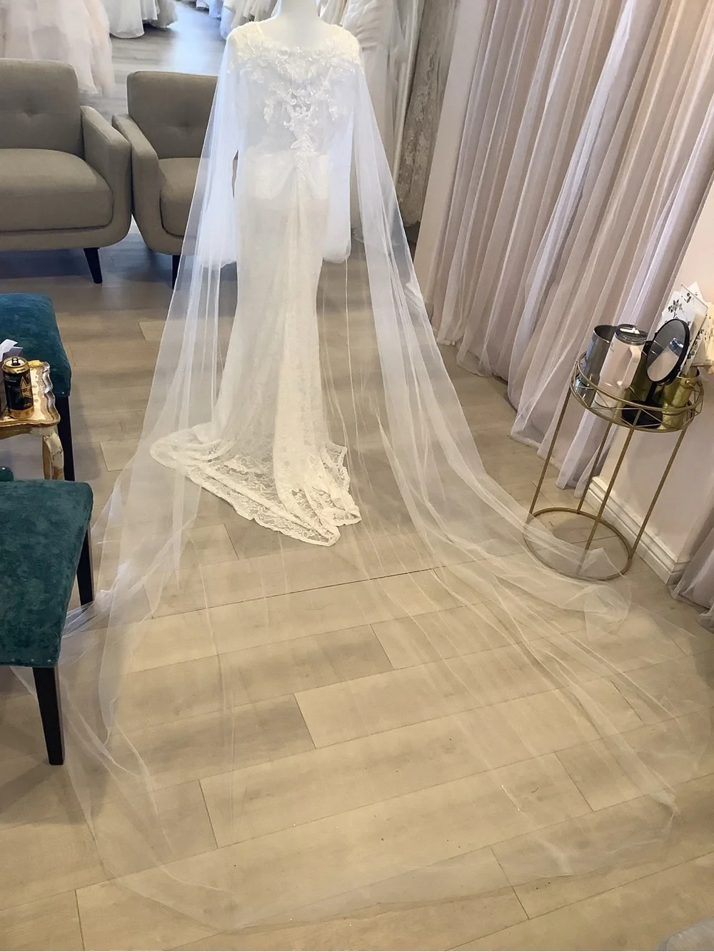 Cathedral Length Bridal Cape | Beaded Lace Shoulder Cape